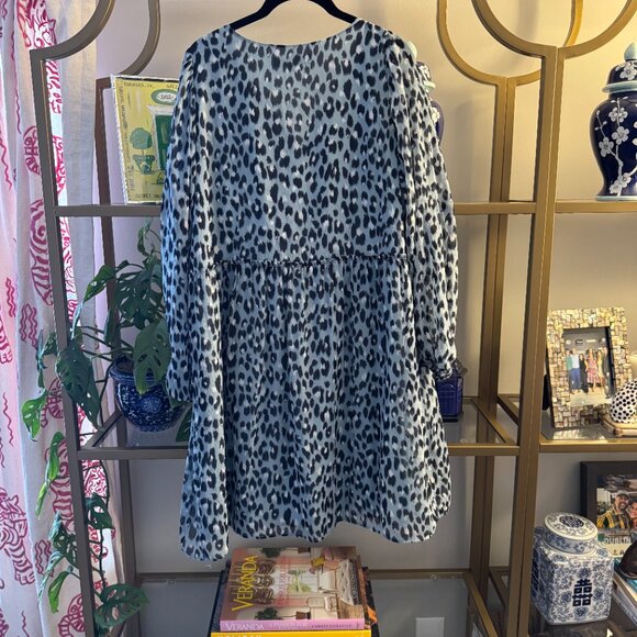 Loft Blue Leopard Print V-Neck swing dress babydoll Size Large - Picture 3 of 5